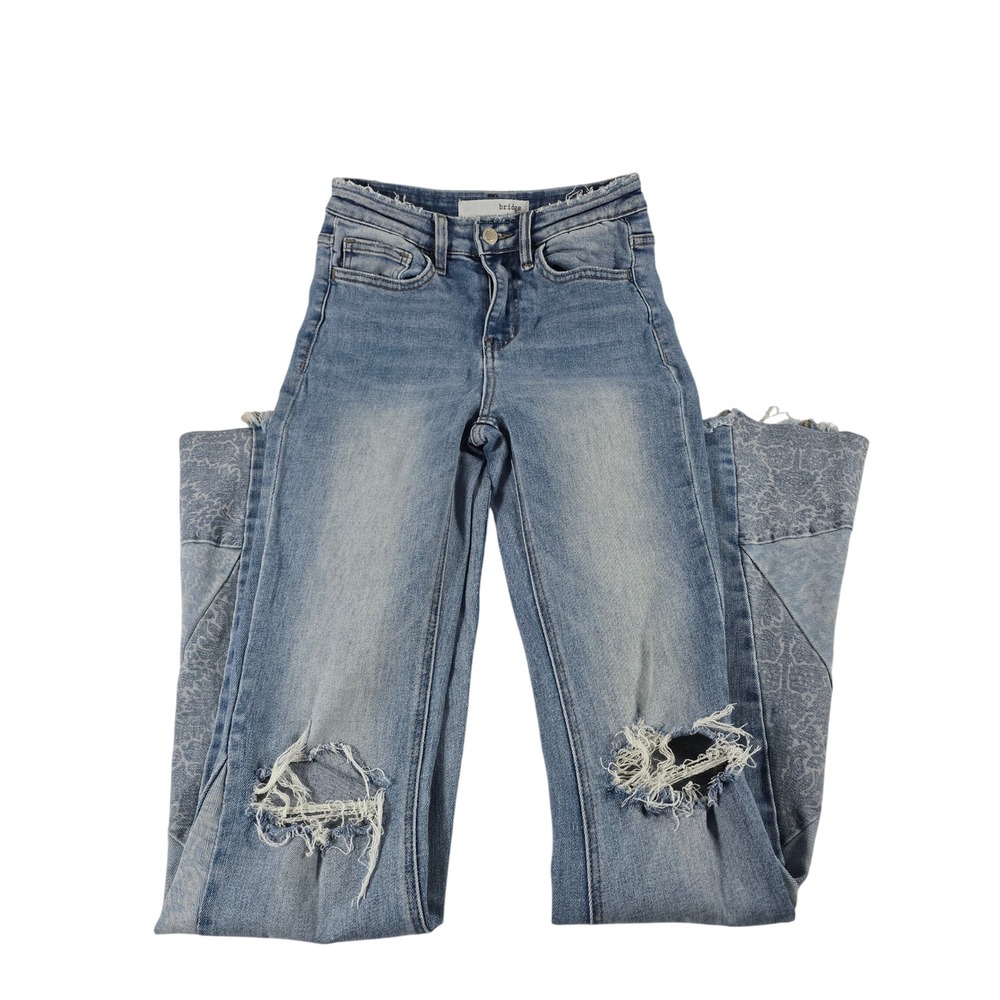 Bridge by GLY Ultra High Rise Super Flare Distressed Paisley Jeans 25 BG5041X